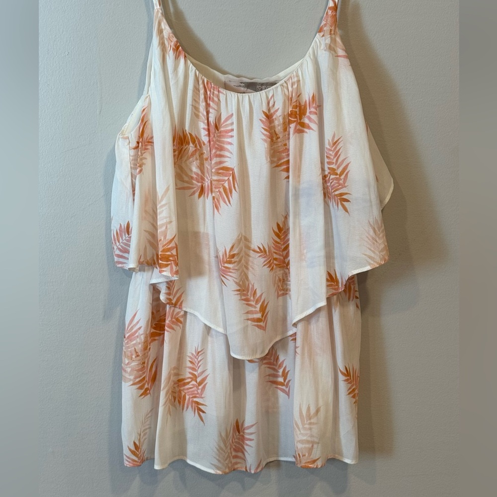 Forever 21 White Floral Lined Chiffon Like Ruffle Spaghetti Strap Top Y2k Small